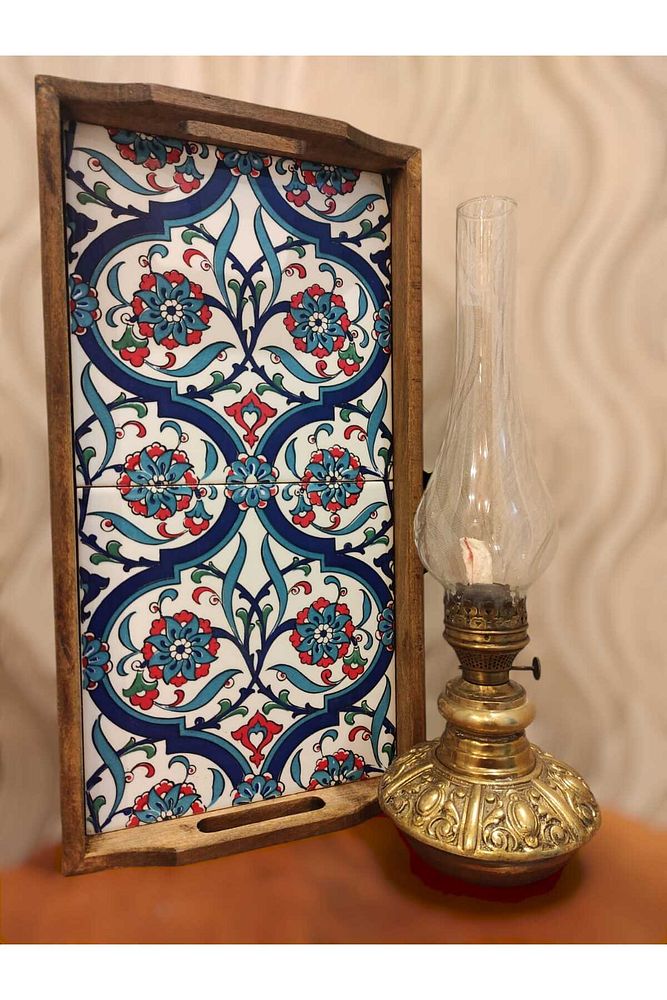 20 X 40 Cm Çini Mia-1020 Ahşap Fırınlanmış Kuru Kayın Çinili Sunum Tepsi