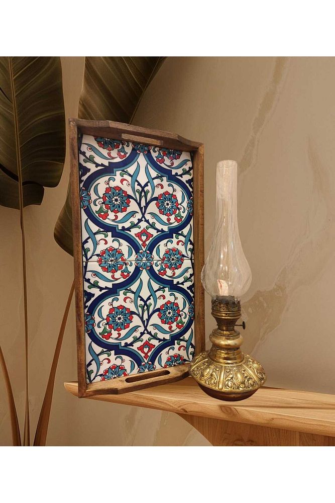 20 X 40 Cm Çini Mia-1020 Ahşap Fırınlanmış Kuru Kayın Çinili Sunum Tepsi