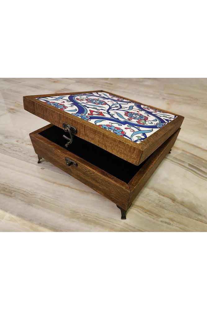 Mia92-çini Organizer - Takı-mücevher-ikramlık Kutusu Ahşap Çinili -çok Amaçlı (EL IŞÇİLİĞİ)22*22 Cm