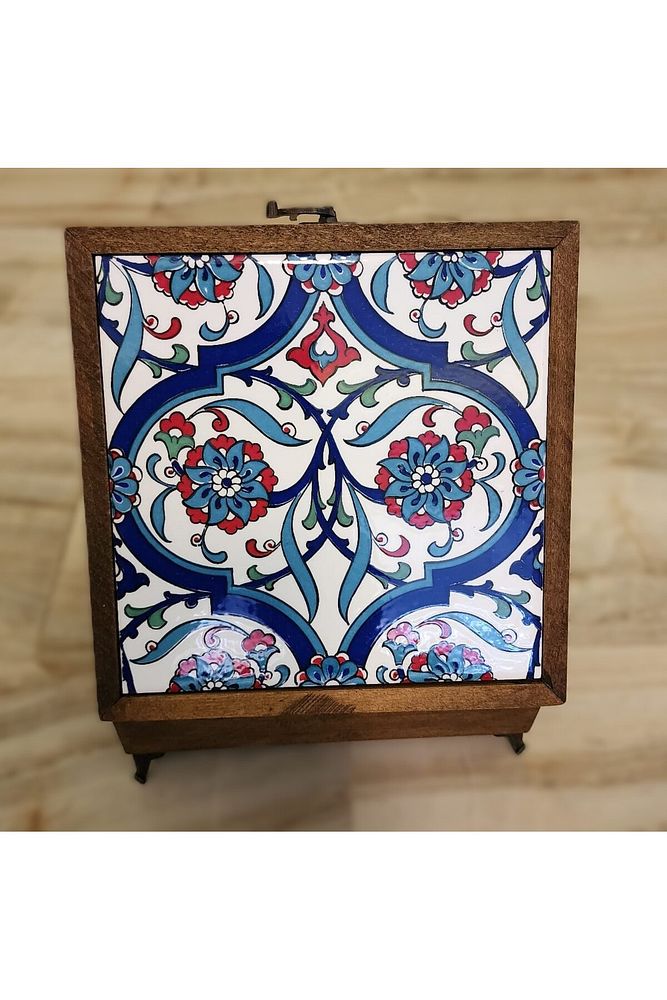 Mia92-çini Organizer - Takı-mücevher-ikramlık Kutusu Ahşap Çinili -çok Amaçlı (EL IŞÇİLİĞİ)22*22 Cm