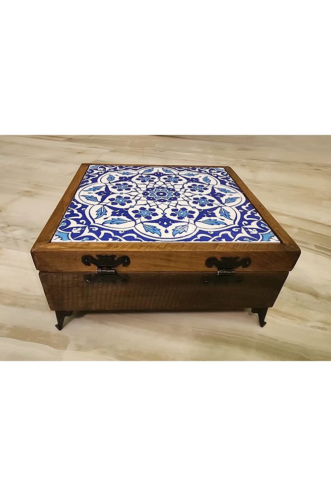 Mia92-çini Organizer - Takı-mücevher-ikramlık Kutusu Ahşap Çinili -çok Amaçlı (EL IŞÇİLİĞİ)22*22 Cm