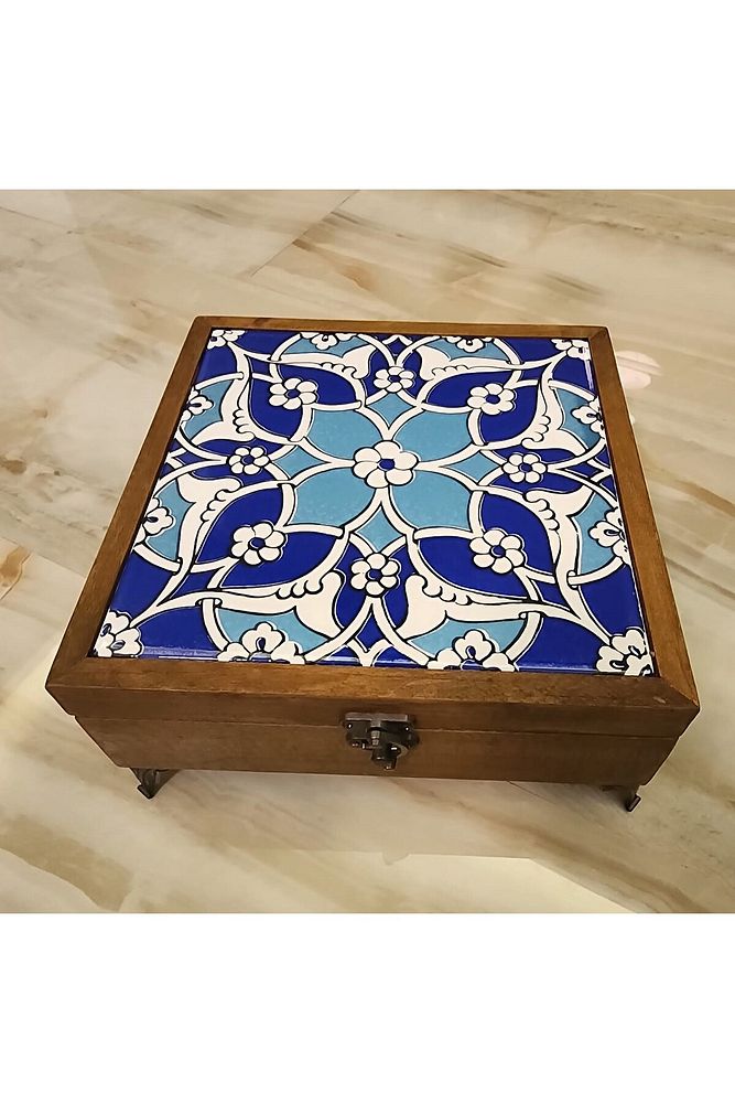 Mia92-çini Organizer - Takı-mücevher-ikramlık Kutusu Ahşap Çinili -çok Amaçlı (EL IŞÇİLİĞİ)22*22 Cm