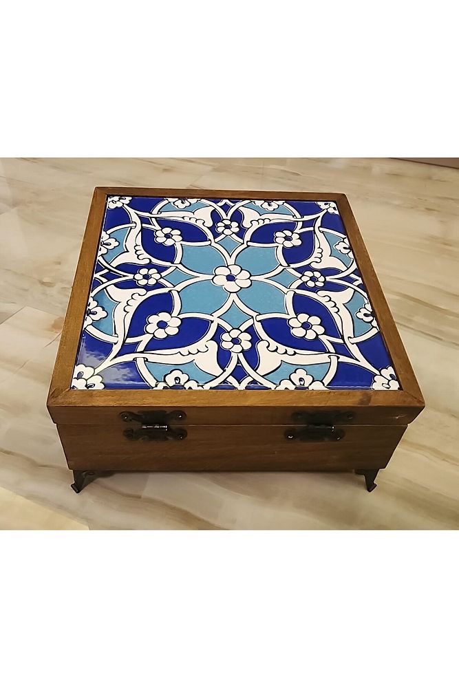 Mia92-çini Organizer - Takı-mücevher-ikramlık Kutusu Ahşap Çinili -çok Amaçlı (EL IŞÇİLİĞİ)22*22 Cm