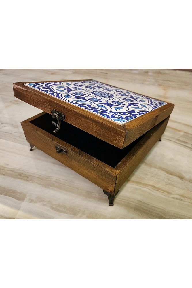 Mia92-çini Organizer - Takı-mücevher-ikramlık Kutusu Ahşap Çinili -çok Amaçlı (EL IŞÇİLİĞİ)22*22 Cm