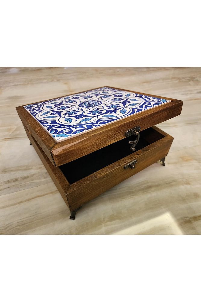 Mia92-çini Organizer - Takı-mücevher-ikramlık Kutusu Ahşap Çinili -çok Amaçlı (EL IŞÇİLİĞİ)22*22 Cm