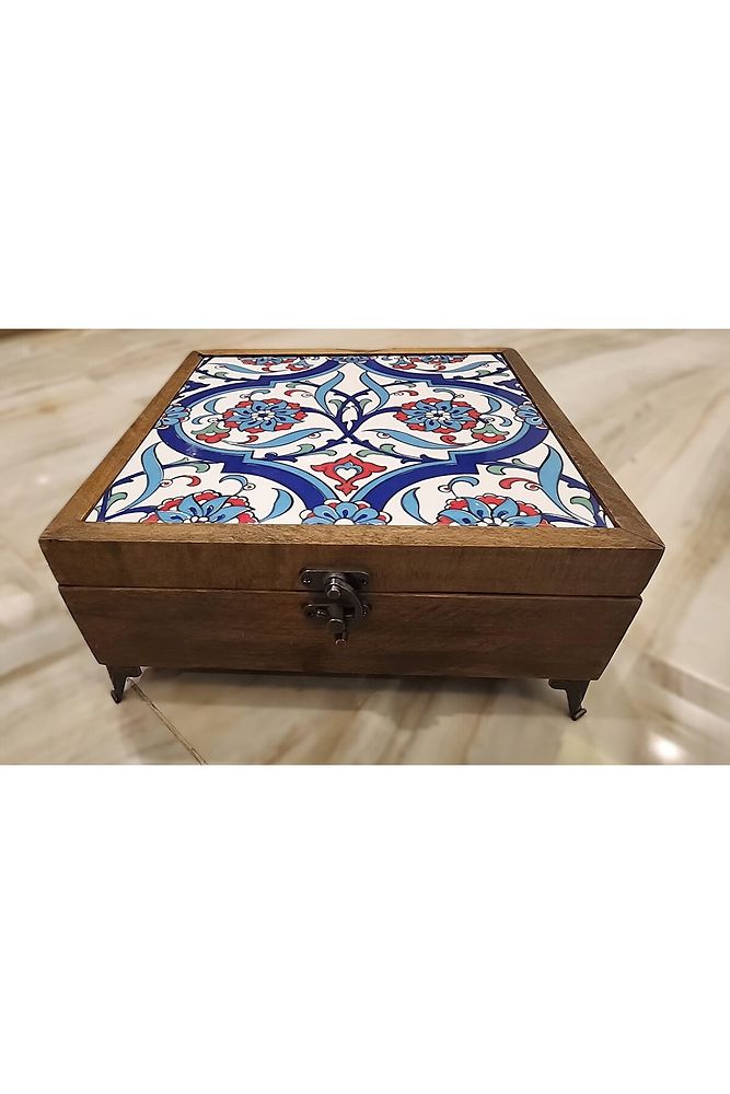 Mia92-çini Organizer - Takı-mücevher-ikramlık Kutusu Ahşap Çinili -çok Amaçlı (EL IŞÇİLİĞİ)22*22 Cm