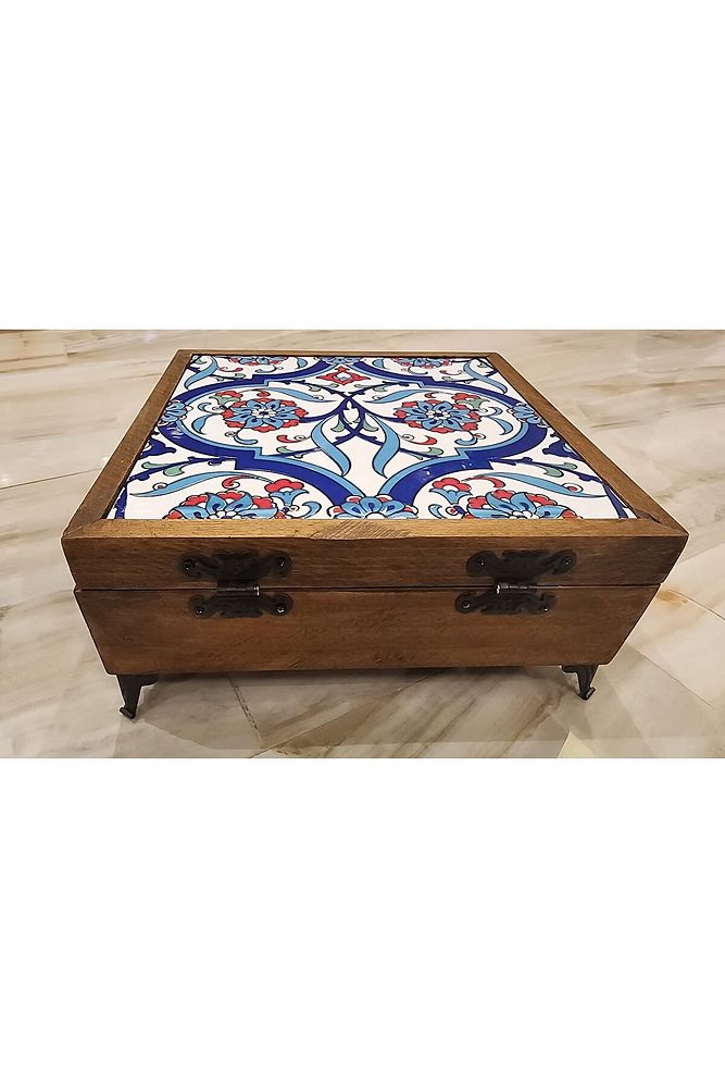 Mia92-çini Organizer - Takı-mücevher-ikramlık Kutusu Ahşap Çinili -çok Amaçlı (EL IŞÇİLİĞİ)22*22 Cm