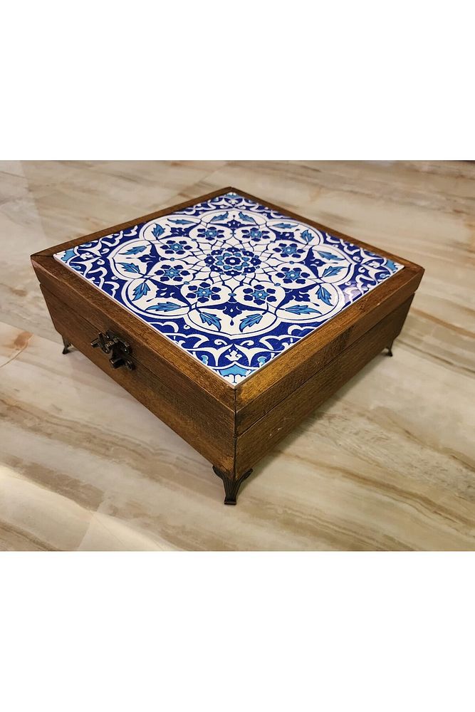 Mia92-çini Organizer - Takı-mücevher-ikramlık Kutusu Ahşap Çinili -çok Amaçlı (EL IŞÇİLİĞİ)22*22 Cm