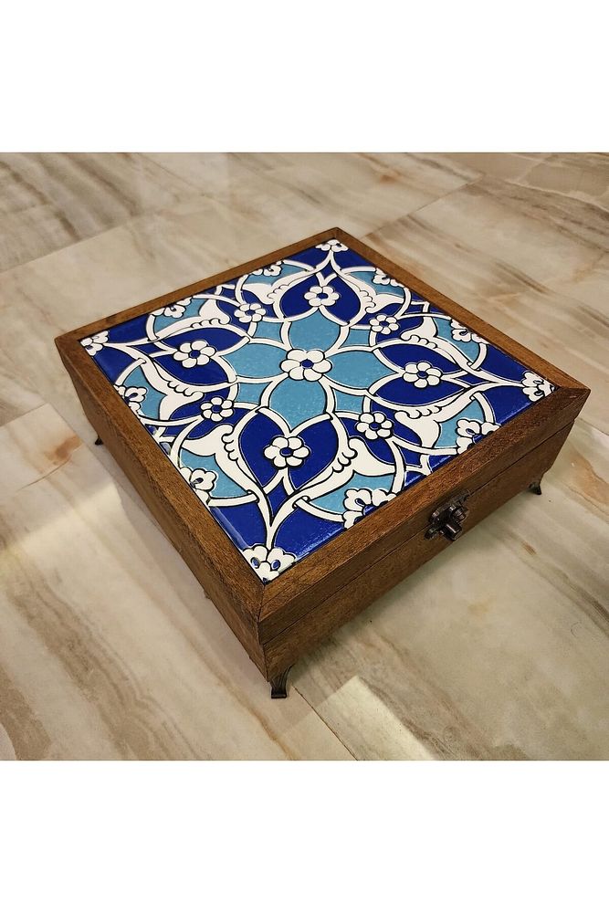 Mia92-çini Organizer - Takı-mücevher-ikramlık Kutusu Ahşap Çinili -çok Amaçlı (EL IŞÇİLİĞİ)22*22 Cm