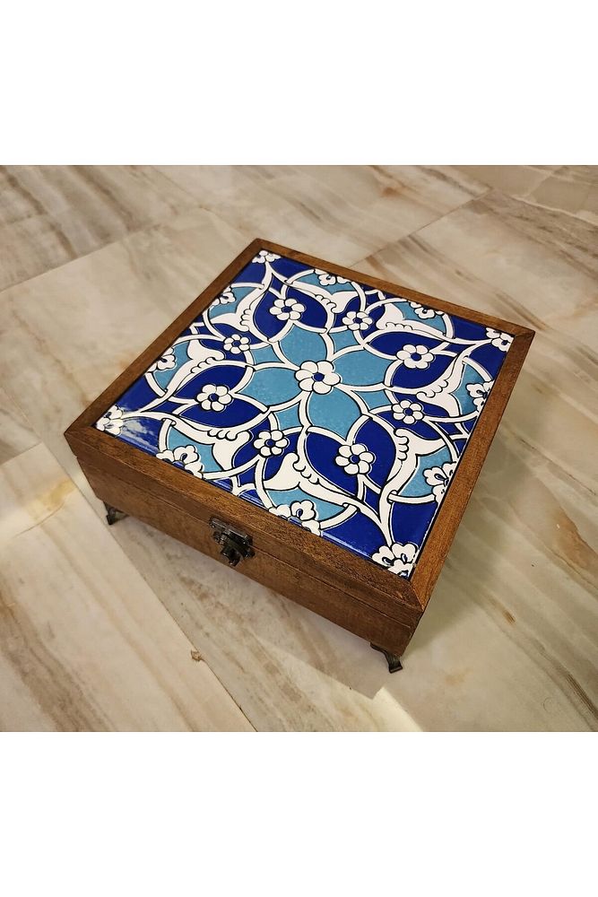 Mia92-çini Organizer - Takı-mücevher-ikramlık Kutusu Ahşap Çinili -çok Amaçlı (EL IŞÇİLİĞİ)22*22 Cm
