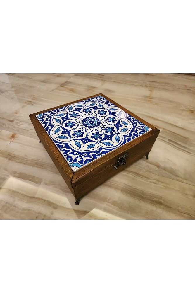 Mia92-çini Organizer - Takı-mücevher-ikramlık Kutusu Ahşap Çinili -çok Amaçlı (EL IŞÇİLİĞİ)22*22 Cm