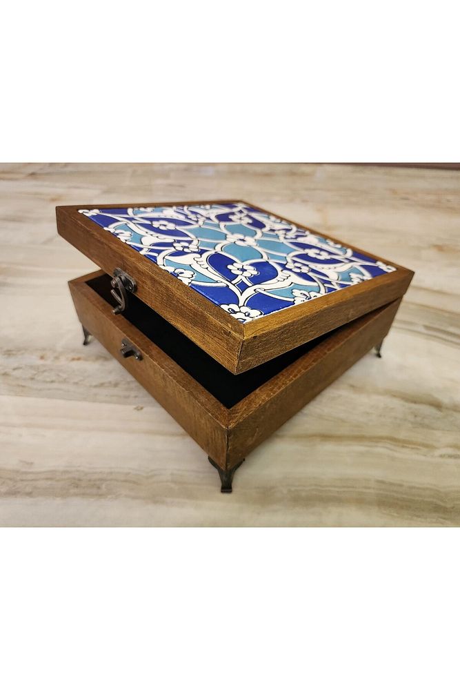 Mia92-çini Organizer - Takı-mücevher-ikramlık Kutusu Ahşap Çinili -çok Amaçlı (EL IŞÇİLİĞİ)22*22 Cm