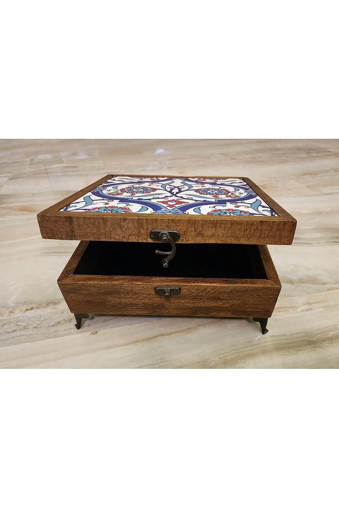 Mia92-çini Organizer - Takı-mücevher-ikramlık Kutusu Ahşap Çinili -çok Amaçlı (EL IŞÇİLİĞİ)22*22 Cm