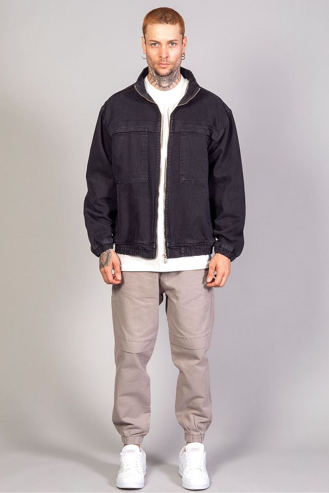 Barrels And Oil Erkek Oversize 90'S  Beli ve Kolu Lastikli Fermuarlı Cepli Bomber Kot Ceket