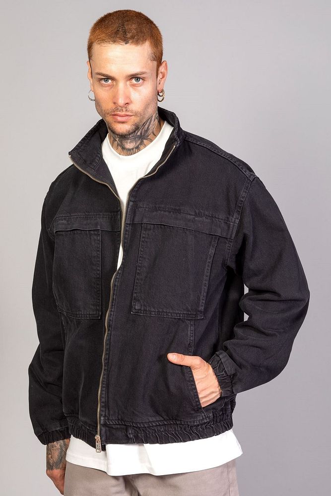 Barrels And Oil Erkek Oversize 90'S  Beli ve Kolu Lastikli Fermuarlı Cepli Bomber Kot Ceket