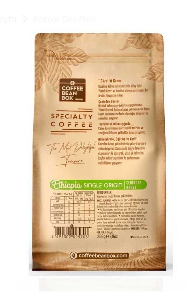 Ethiopia Çekirdek Kahve 250 Gr