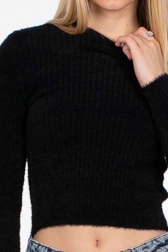 Kadın Standart Beden Bisiklet Yaka Basic Fitilli Triko Crop Body