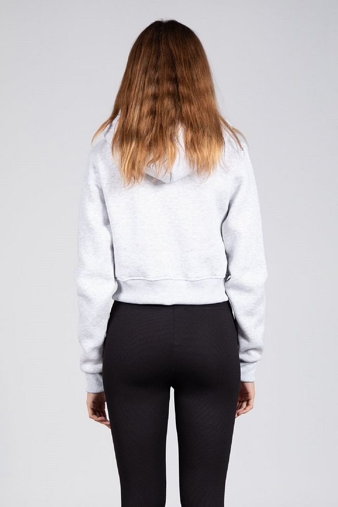 Kadın Cepsiz Kapüşonlu Fermuarlı Kısa Sweatshirt  Hırka