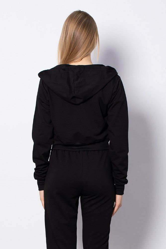 Kadın Cepsiz Kapüşonlu Fermuarlı Kısa Sweatshirt  Hırka