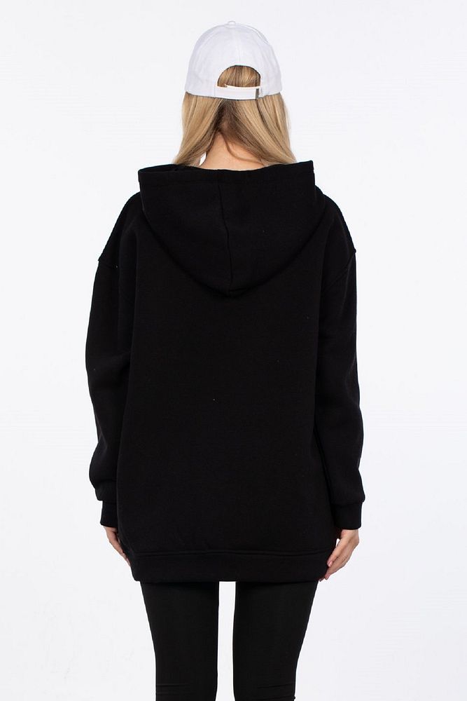 Kadın Oversize Fermuarlı Kapüşonlu 3 İplik Şardonlu Uzun Hırka Sweatshirt