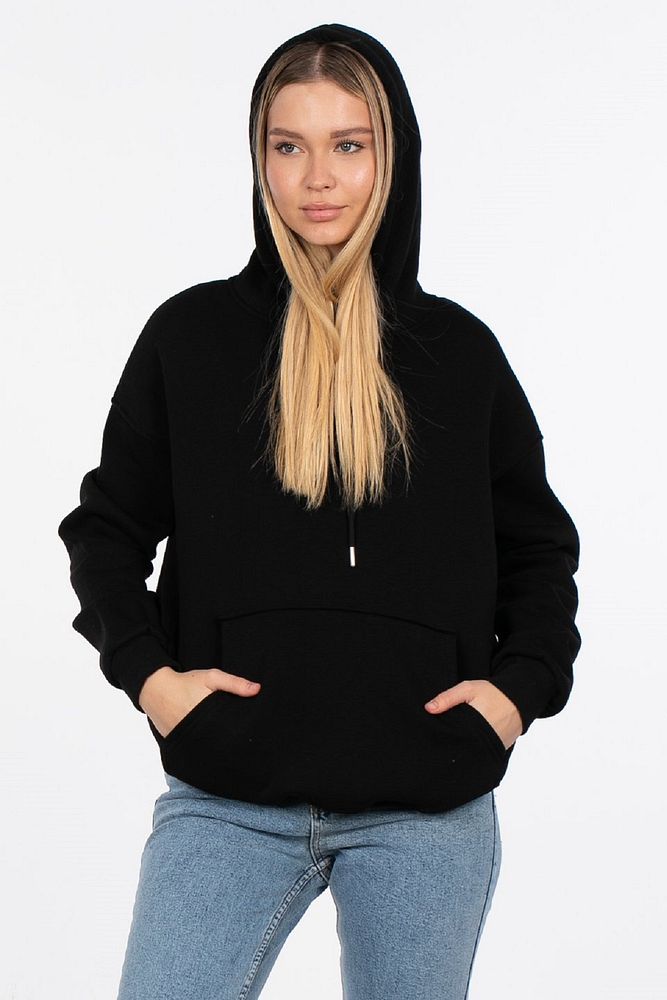 Kadın Kapüşonlu Kanguru Cepli 3 İplik Şardonlu Sweatshirt