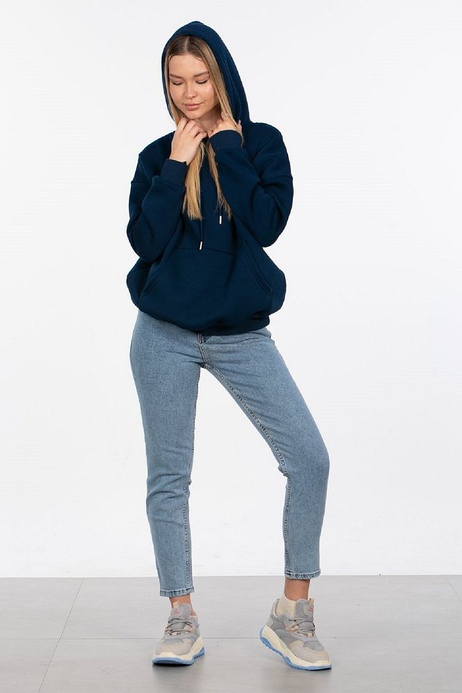 Kadın Kapüşonlu Kanguru Cepli 3 İplik Şardonlu Sweatshirt