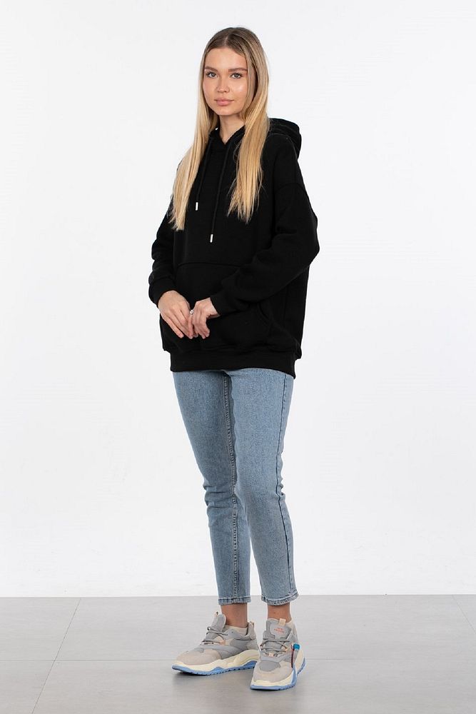 Kadın Kapüşonlu Kanguru Cepli 3 İplik Şardonlu Sweatshirt
