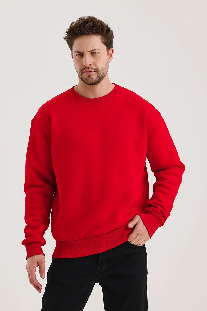 Oversize Bisiklet Yaka Ribanalı 3 İplik Şardonlu Sweatshirt