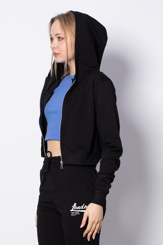 Kadın Cepsiz Kapüşonlu Fermuarlı Kısa Sweatshirt  Hırka