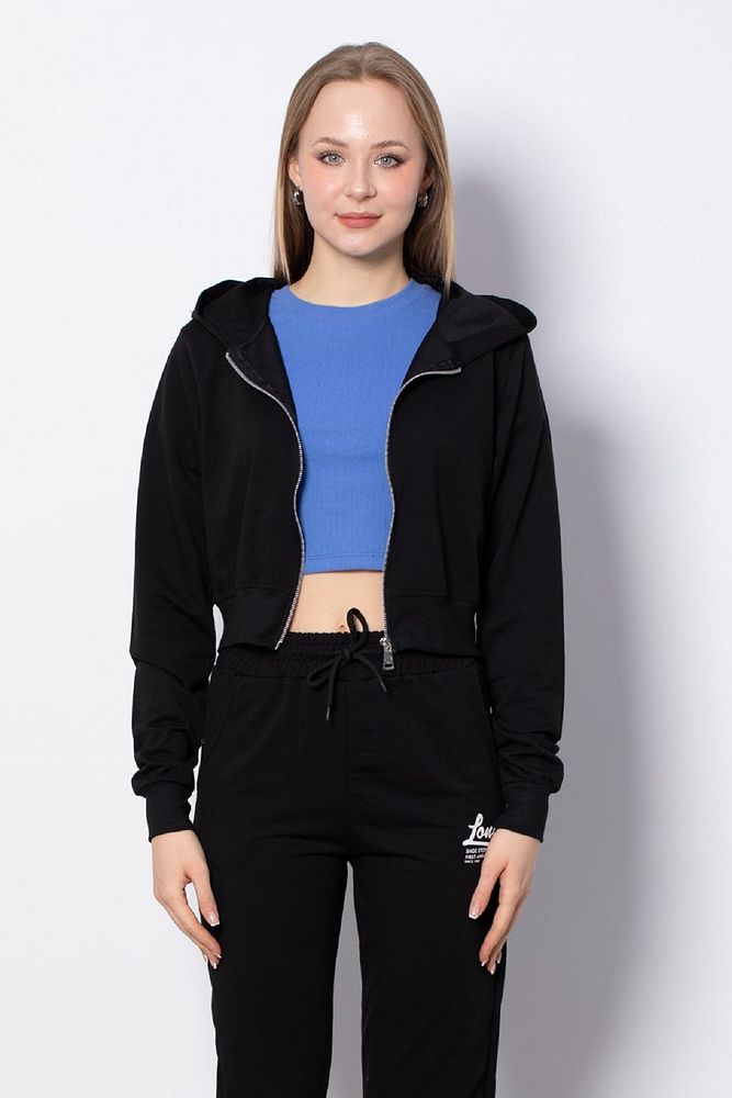 Kadın Cepsiz Kapüşonlu Fermuarlı Kısa Sweatshirt  Hırka
