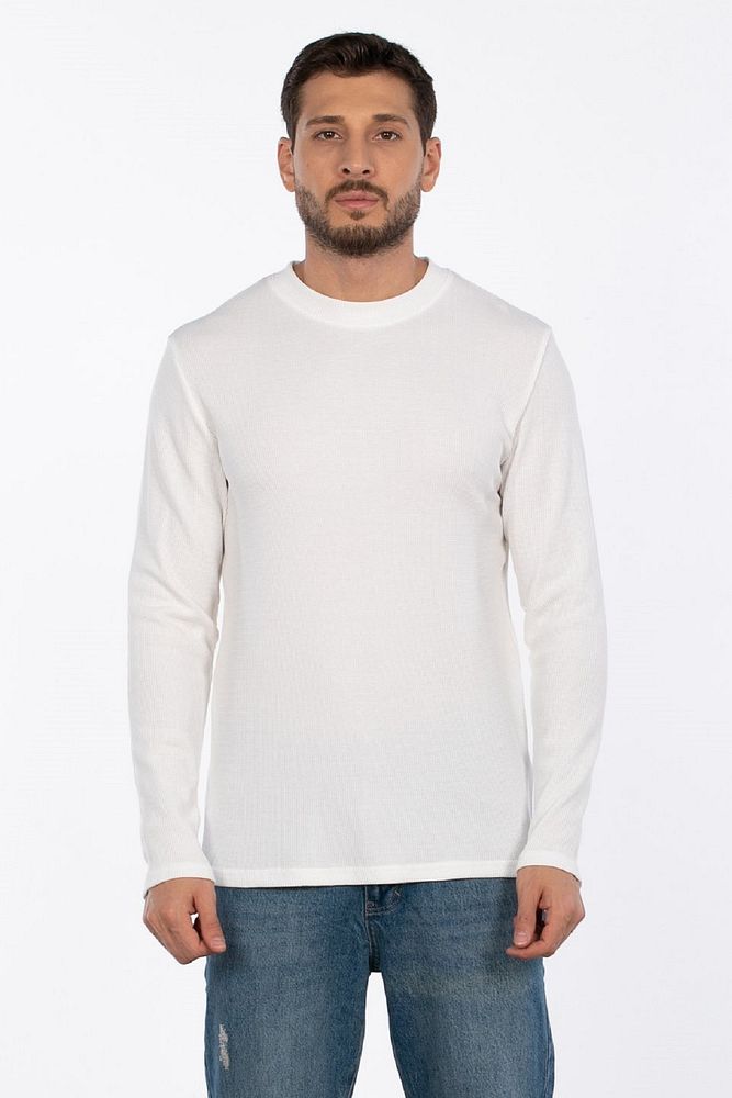 Erkek Bisiklet Yaka Waffle Nefes Alabilen Pamuklu Esnek Sweatshirt