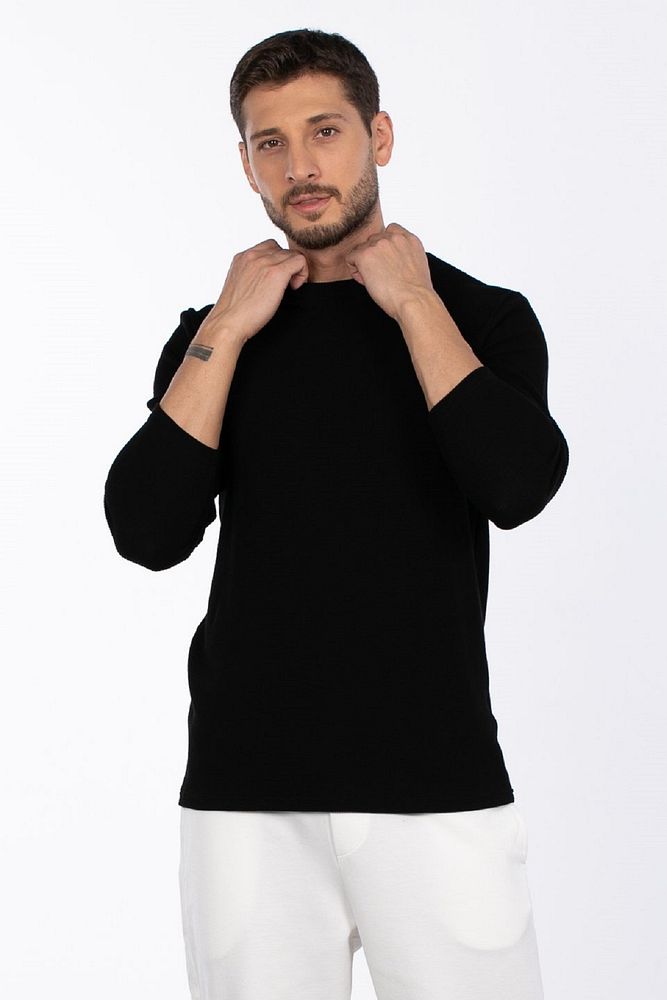 Erkek Bisiklet Yaka Waffle Nefes Alabilen Pamuklu Esnek Sweatshirt