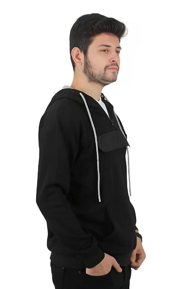 Erkek Yarı Fermuarlı Detaylı Kanguru Cepli Pamuklu Sweatshirt