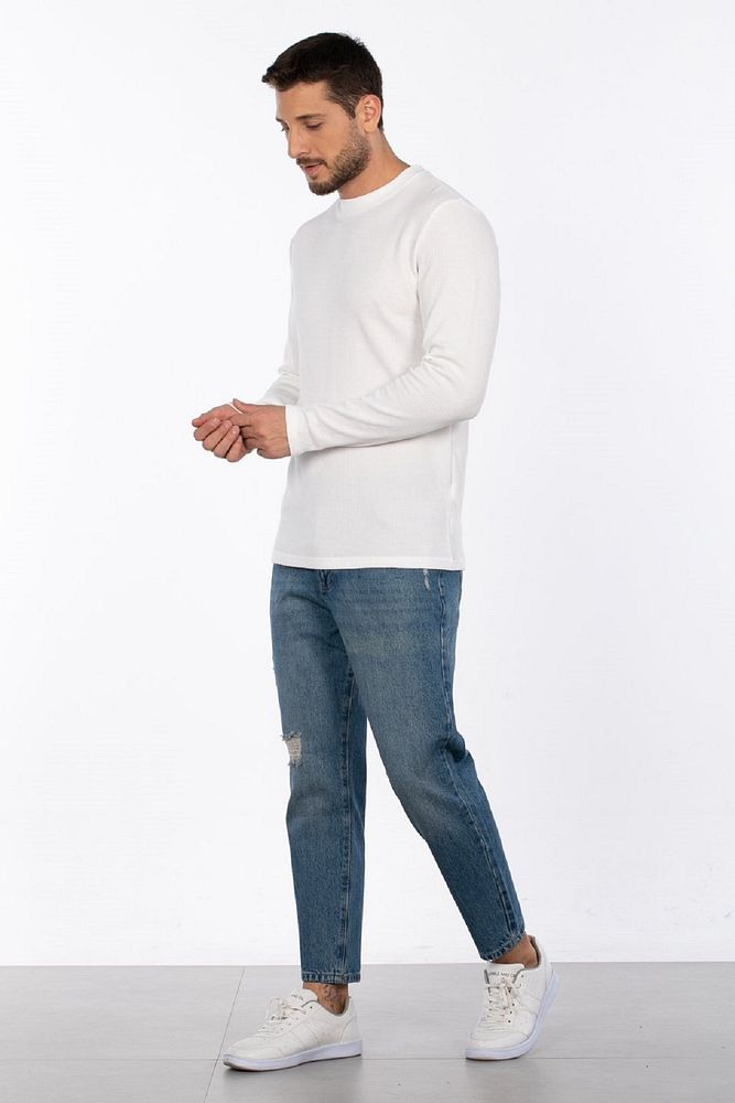 Erkek Bisiklet Yaka Waffle Nefes Alabilen Pamuklu Esnek Sweatshirt