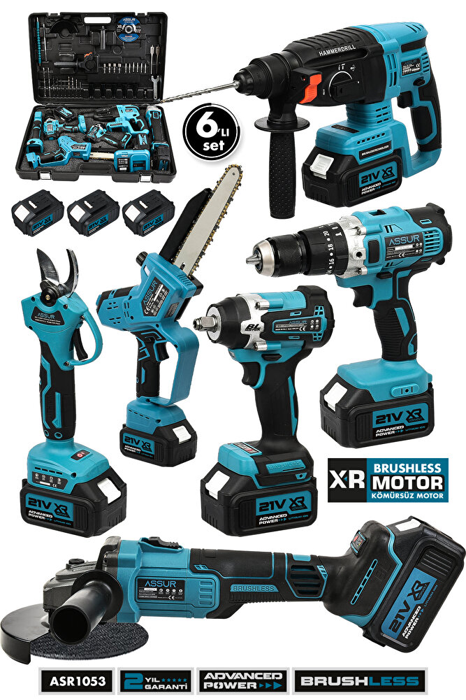 6'lı Set Darbeli Somun Sökme Taşlama Vidalama Testere Dal Budama