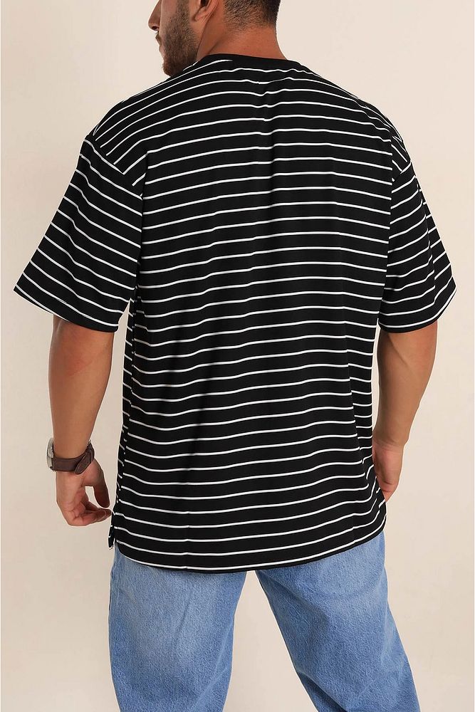 Bisiklet Yaka Erkek Kadın/Kız Uyumlu Çizgili Oversize Pamuklu T-Shirt