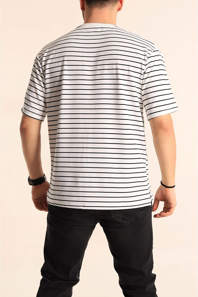 Bisiklet Yaka Erkek Kadın/Kız Uyumlu Çizgili Oversize Pamuklu T-Shirt