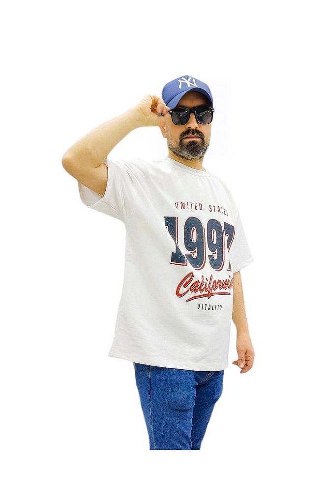 Bisiklet Yaka 1997 Baskılı Oversize Kalın Dokulu Pamuklu T-Shirt