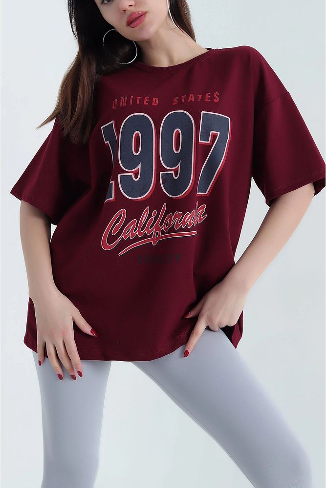 Bisiklet Yaka 1997 Baskılı Oversize Kalın Dokulu Pamuklu T-Shirt