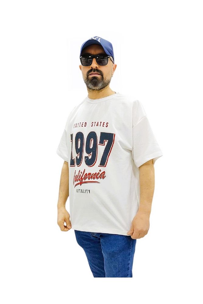 Bisiklet Yaka 1997 Baskılı Oversize Kalın Dokulu Pamuklu T-Shirt