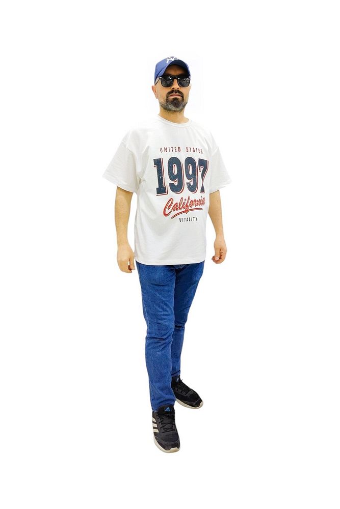 Bisiklet Yaka 1997 Baskılı Oversize Kalın Dokulu Pamuklu T-Shirt