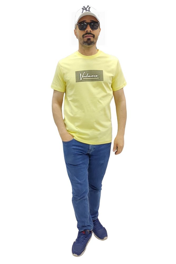 Erkek Bisiklet Yaka Silim Fit Yazı Kabartmalı %100 Pamuk T-Shirt