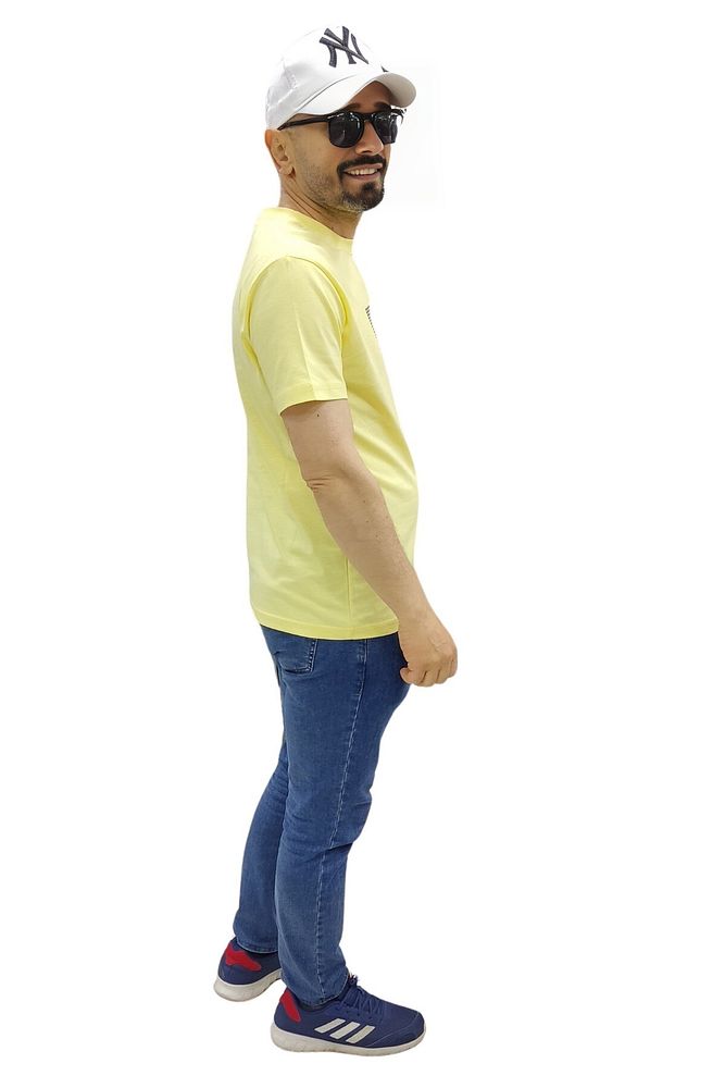 Erkek Bisiklet Yaka Silim Fit Yazı Kabartmalı %100 Pamuk T-Shirt