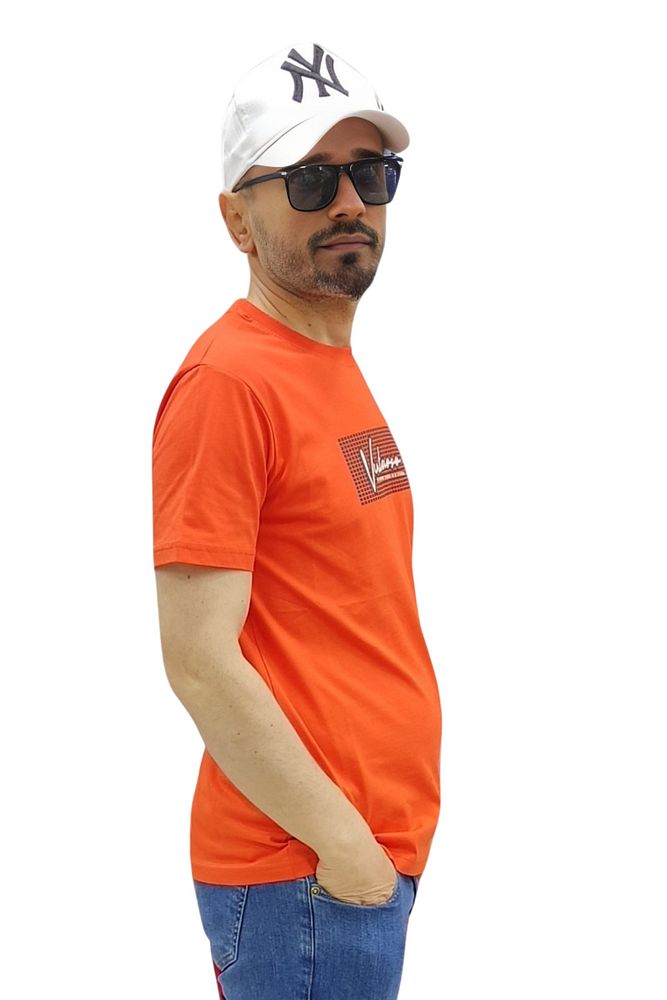 Erkek Bisiklet Yaka Silim Fit Yazı Kabartmalı %100 Pamuk T-Shirt