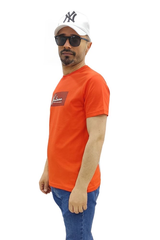 Erkek Bisiklet Yaka Silim Fit Yazı Kabartmalı %100 Pamuk T-Shirt