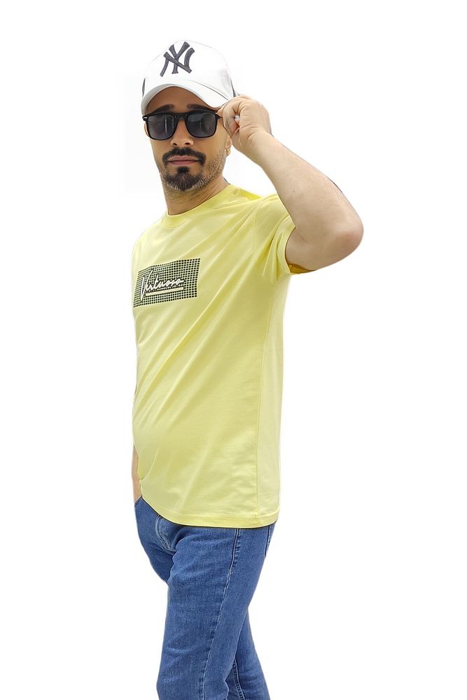 Erkek Bisiklet Yaka Silim Fit Yazı Kabartmalı %100 Pamuk T-Shirt