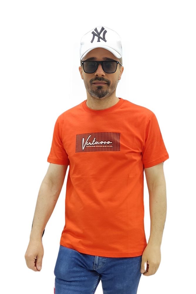 Erkek Bisiklet Yaka Silim Fit Yazı Kabartmalı %100 Pamuk T-Shirt