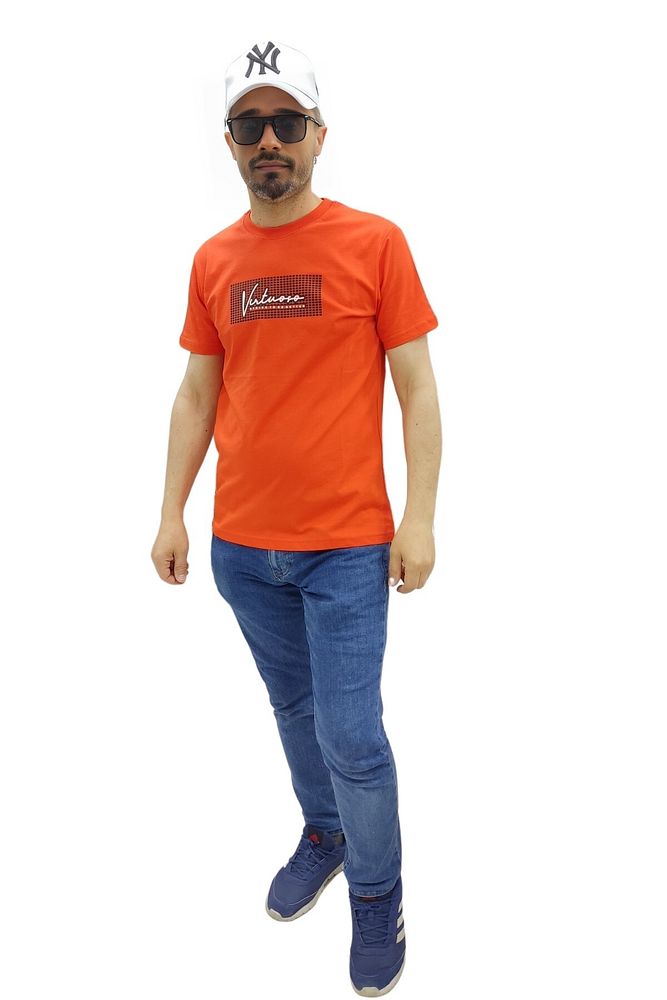 Erkek Bisiklet Yaka Silim Fit Yazı Kabartmalı %100 Pamuk T-Shirt