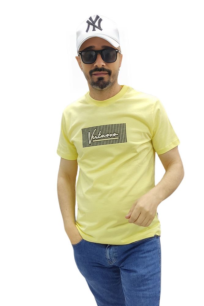 Erkek Bisiklet Yaka Silim Fit Yazı Kabartmalı %100 Pamuk T-Shirt