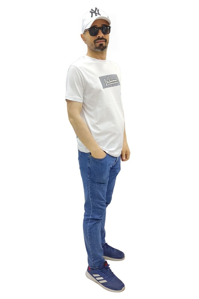 Erkek Bisiklet Yaka Silim Fit Yazı Kabartmalı %100 Pamuk T-Shirt